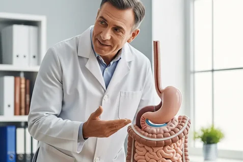 Doctor gastroenterólogo explicando diagnostico a paciente